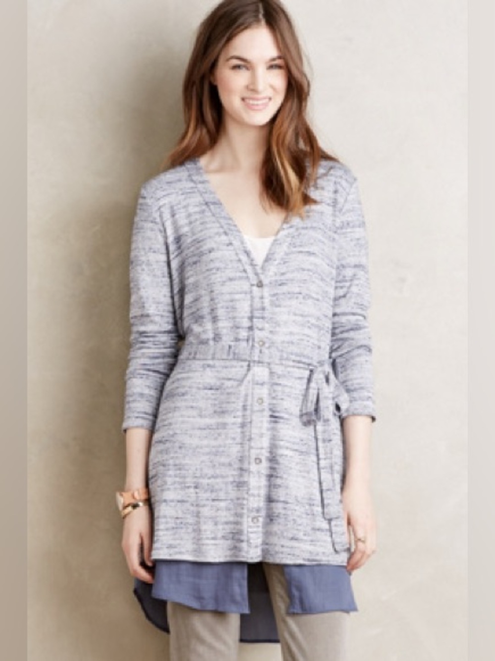 Dolan Left Coast Anthropologie Nomi Cardigan Blue Space Dye Chiffon Hem Tie